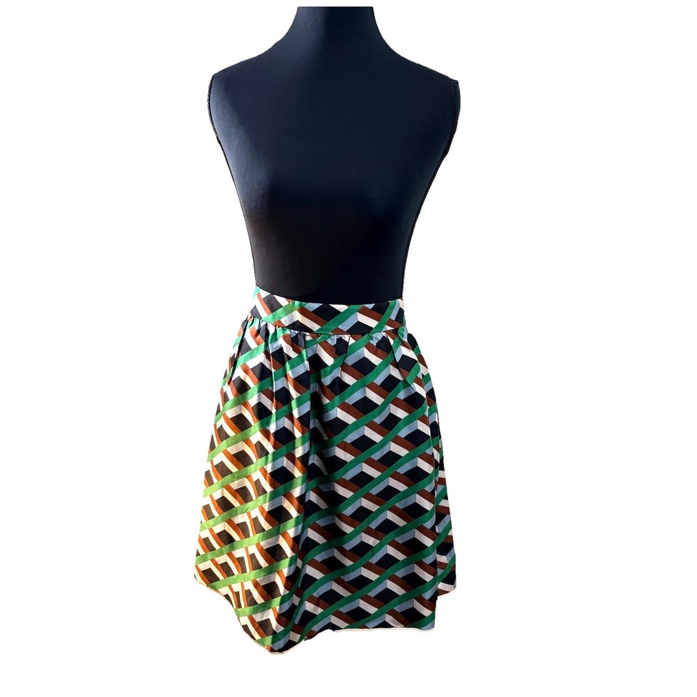 J Crew Silk Geometric Print‎ A Line Skirt Multicolor Preppy Womens Size 6